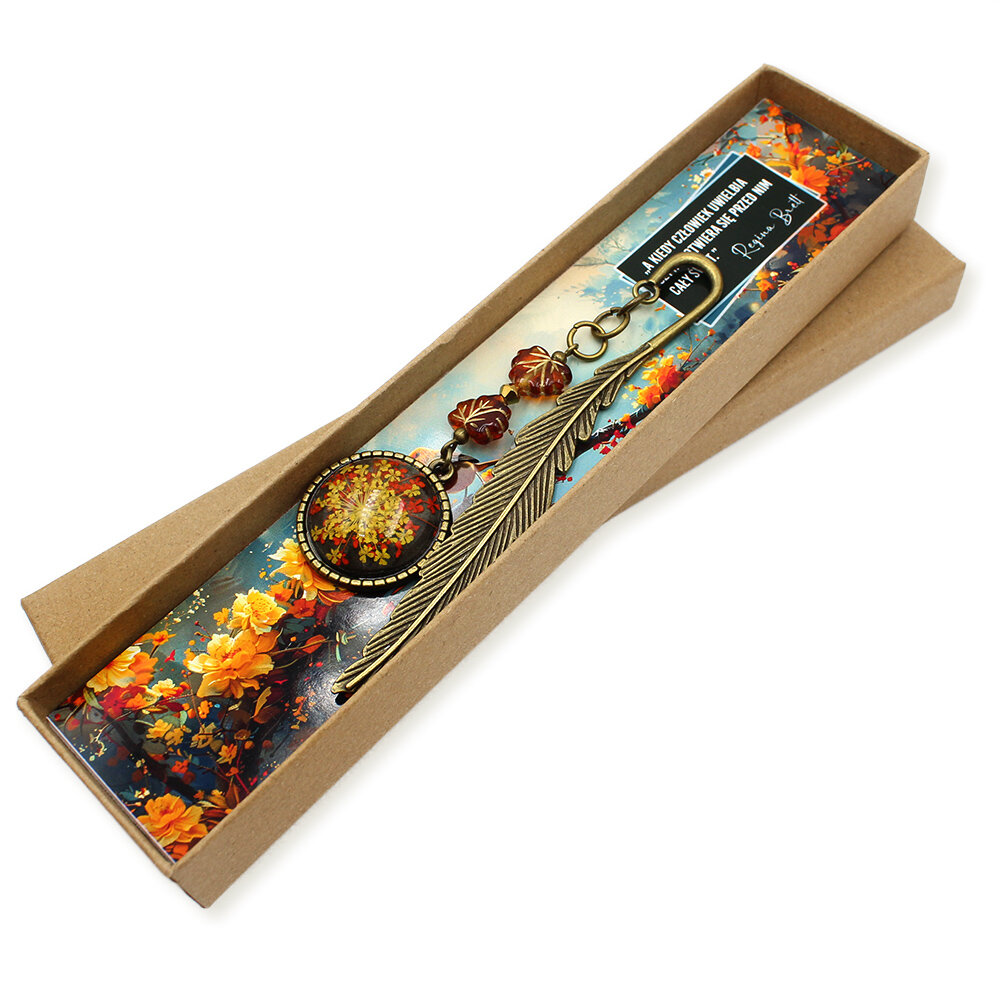 zakładka do książki z prawdziwymi kwiatami w żywicy żółta jesienna upominek