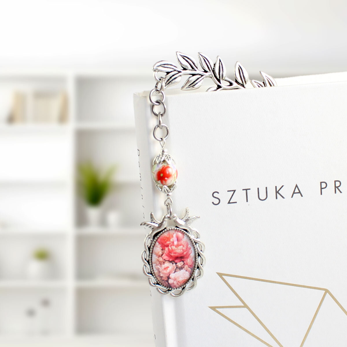 Zakładka do książki z kwiatami peonii, liść i ceramika – Lume Design