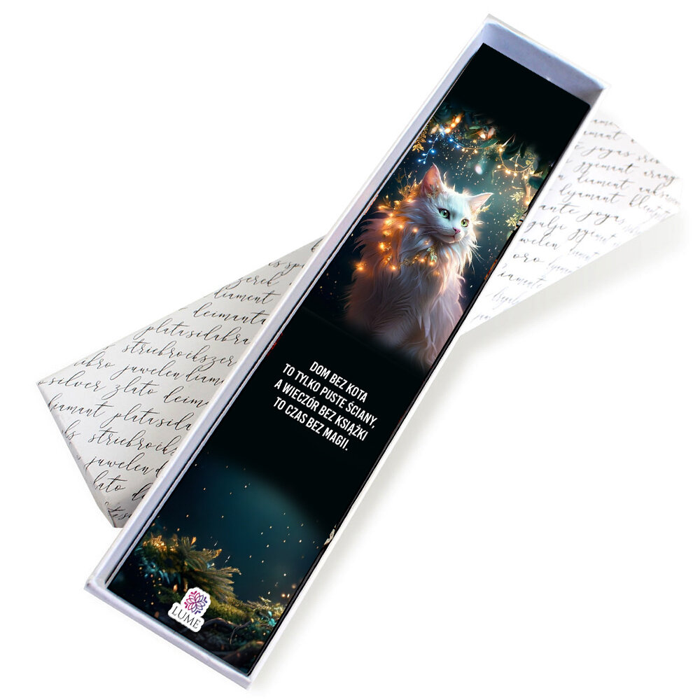 Zakładka do książki z białym kotem prezent dla kociary rebrna zakładka do książki z trzonem w kształcie smoka, szklanymi kryształkami oraz zawieszką z grafiką śpiącej księżniczki i smoka