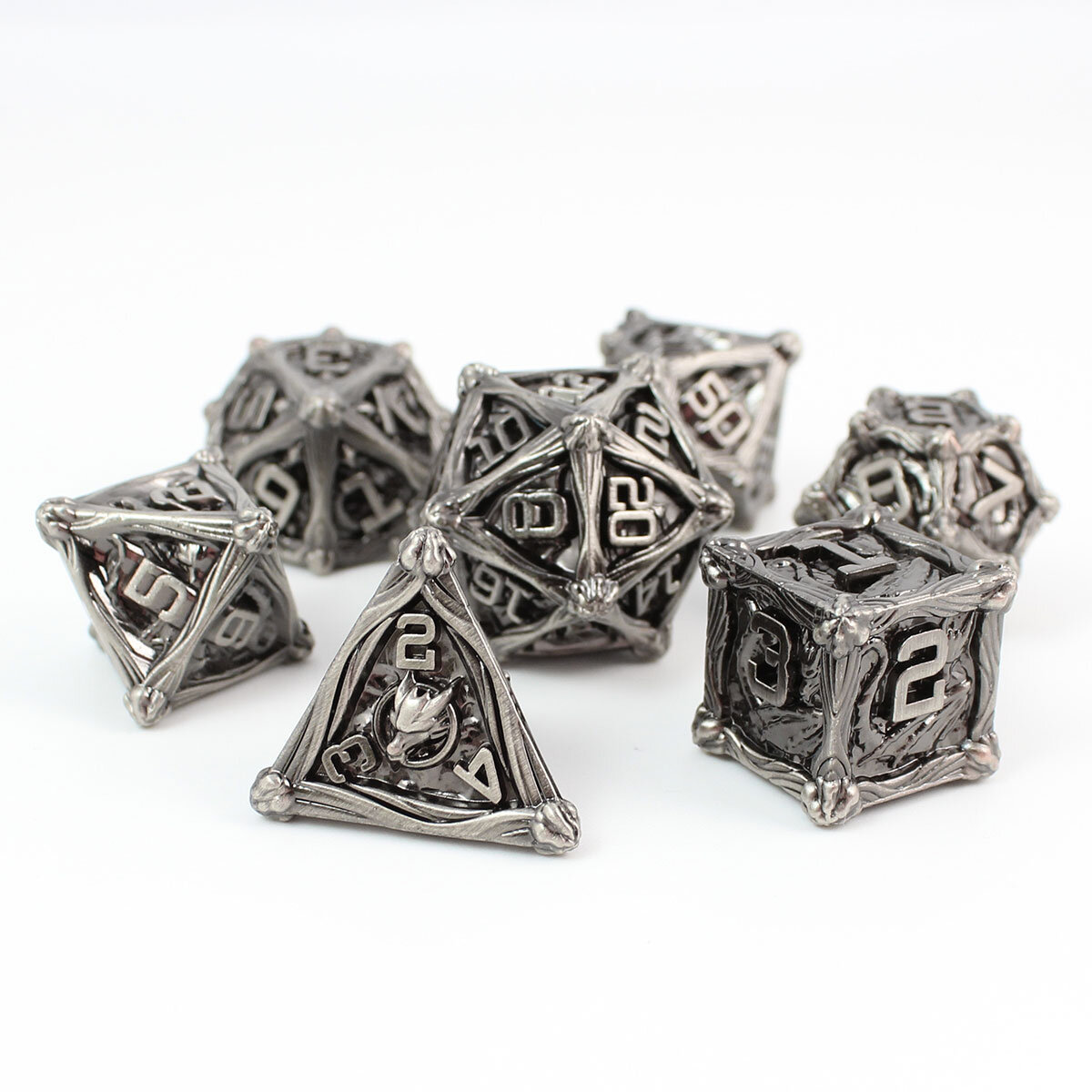 Zestaw ciężkich metalowych kości RPG Iron Dragon's Hoard w kolorze ciemnej stali