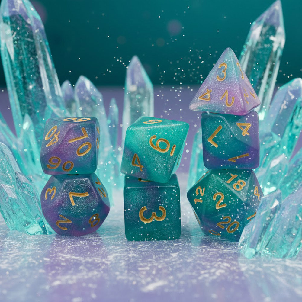 Zestaw kości wielościennych RPG pastelowe pyłek zaokrąglone DnD