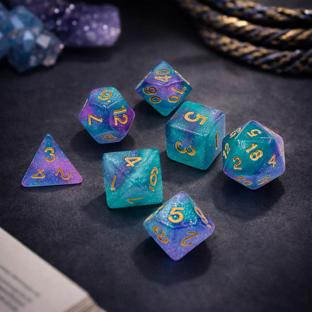 Zestaw kości wielościennych RPG pastelowe pyłek zaokrąglone DnD