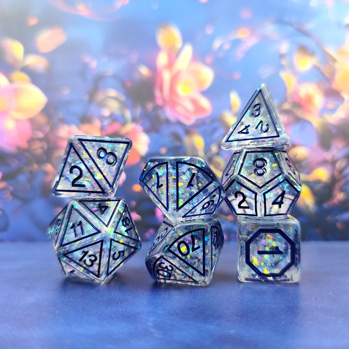 Kości RPG witrażowe – zestaw kości wielościennych do DnD