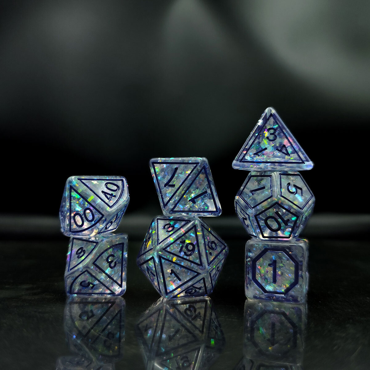 Kości RPG witrażowe – zestaw kości wielościennych do DnD