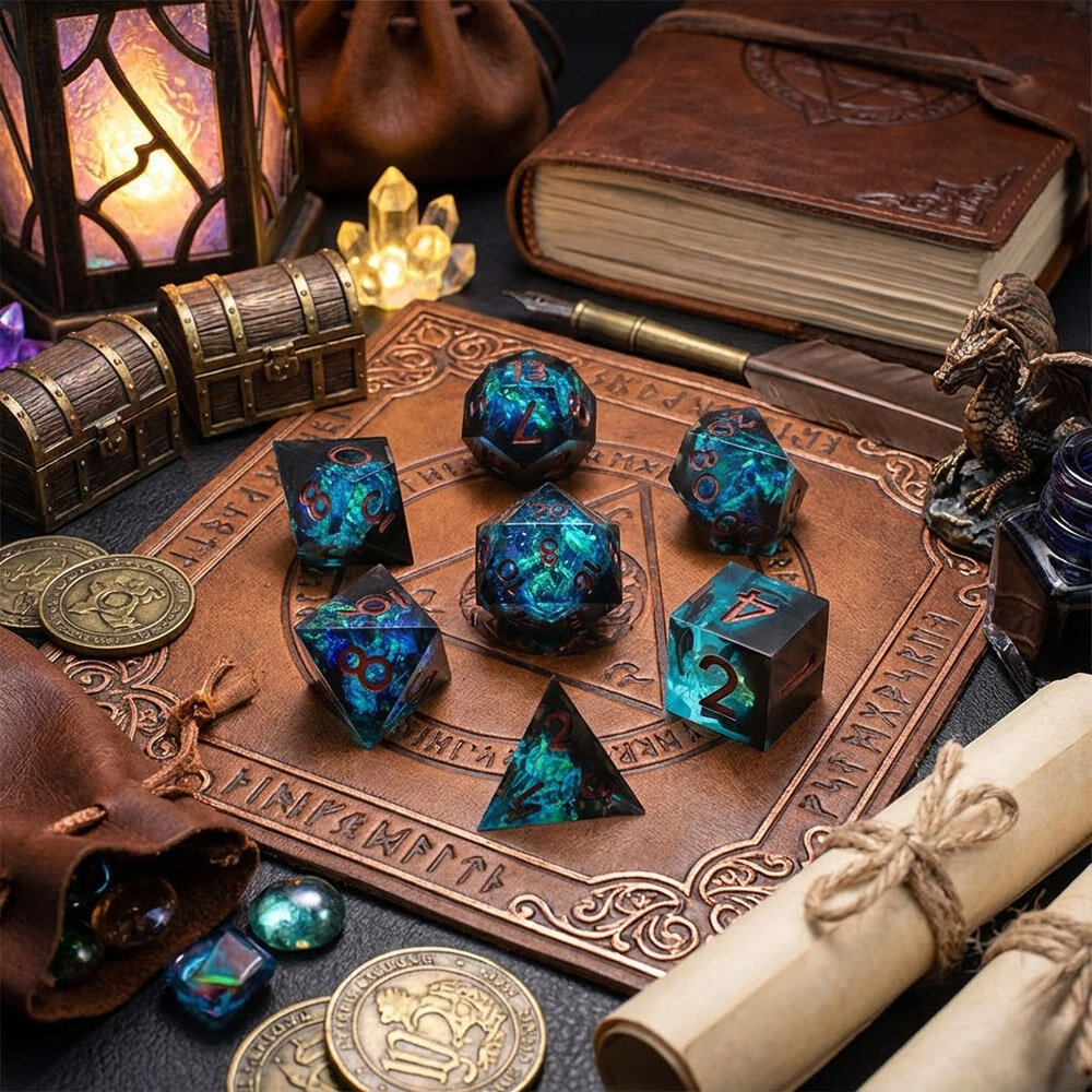 Zestaw kości wielościennych RPG holograficzne premium ostre DnD