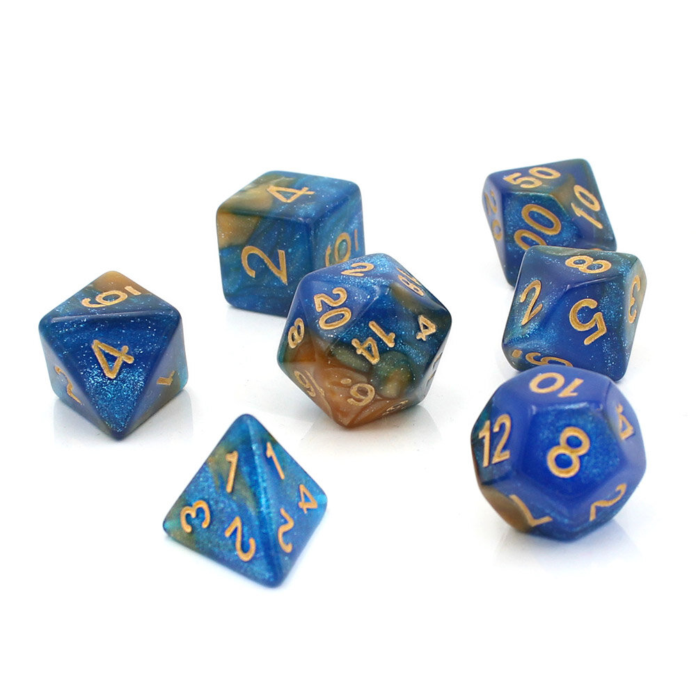 Zestaw kostek RPG klasyczne błękitne mieniące zaokrąglone DnD