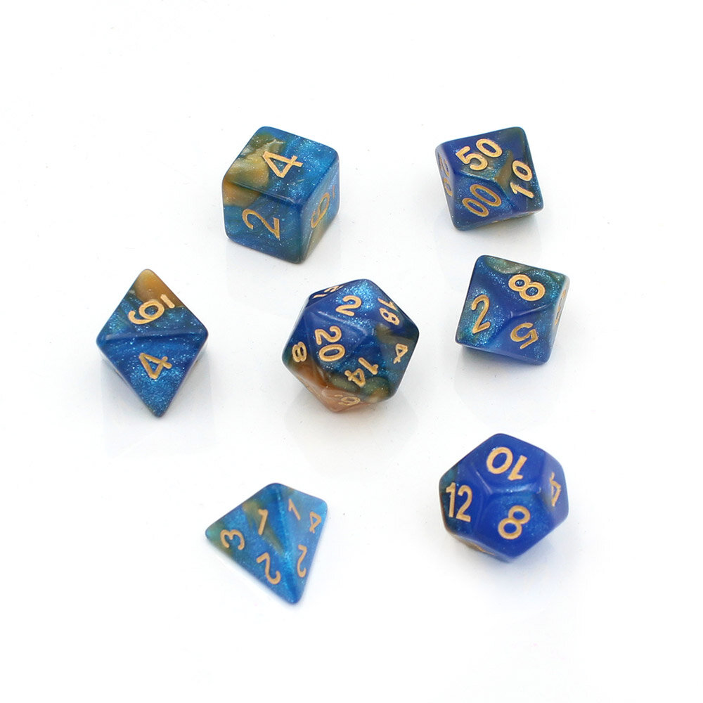 Zestaw kostek RPG klasyczne błękitne mieniące zaokrąglone DnD