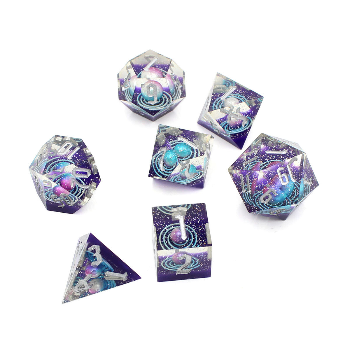 Zestaw kości wielościennych RPG planety Dice Galaxy ostre DnD