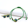 komplet biżuterii bransoletka sznurkowa kolczyki żywica zielona