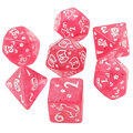 Zestaw malinowych kości wielościennych Cat Magic z brokatem i wzorem w urocze koty.