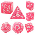 Zestaw malinowych kości wielościennych Cat Magic z brokatem i wzorem w urocze koty.