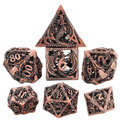 Metalowe ażurowe kości RPG z motywem smoków w kolorze oksydowanej miedzi | Kości Metalowe Dragon's Breath Hollow Lume Design