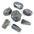 Zestaw ciężkich metalowych kości RPG Ancient Monolith Stonehenge świecące niebieskie runy