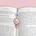 Zakładka do książki z grafiką misia w kolorze starego srebra, z koralikami akrylowymi i szklanymi – rękodzieło handmade