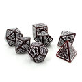 Zestaw kości wielościennych RPG bordowe runiczne zaokrąglone DnD