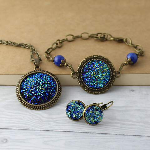 Bransoletka Niebieskie Druzy i Lapis Lazuli