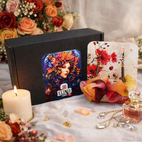 Unikatowe kolczyki kwiaty Lume Design jesienny multikolor antyczna miedź