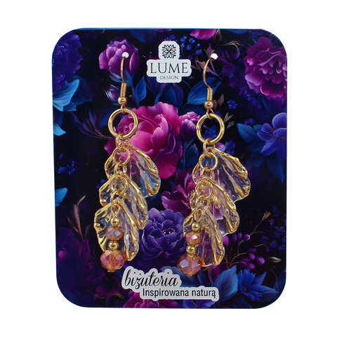 Długie kolczyki płatki przezroczyste złote brzegi kryształki Lume Design