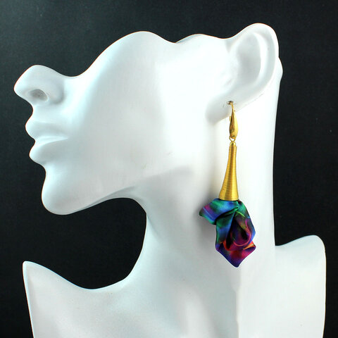 Unikatowe kolczyki kwiaty Lume Design multikolor tęczowe złote