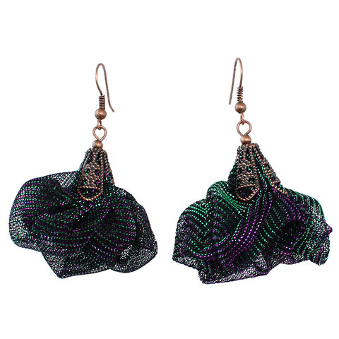 Ultralekkie kolczyki kwiaty Lume Design duochrom zielony fiolet siateczka miedź