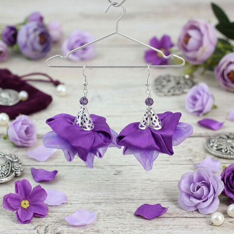 Szerokie kolczyki kwiaty Lume Design lawendowe fioletowe srebrne