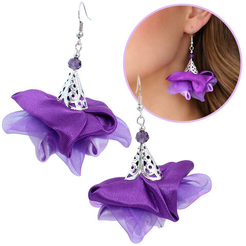 Szerokie kolczyki kwiaty Lume Design lawendowe fioletowe srebrne