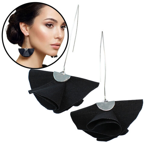 Długie kolczyki wachlarze czarne Lume Design srebrne bigle rybki Długie kolczyki wachlarze czarne Lume Design srebrne bigle rybki