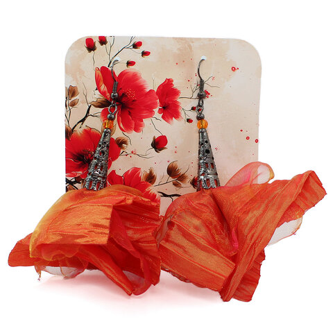 Długie kolczyki kwiaty Lume Design pomarańczowe multikolor czarne wykończenie Długie kolczyki kwiaty Lume Design pomarańczowe multikolor czarne wykończenie