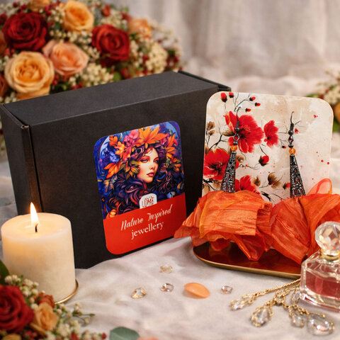 Długie kolczyki kwiaty Lume Design pomarańczowe multikolor czarne wykończenie Długie kolczyki kwiaty Lume Design pomarańczowe multikolor czarne wykończenie