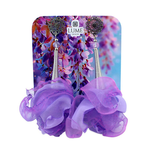 Kolczyki z tkaniny lawendowe lekkie mieniące handmade oksydowane