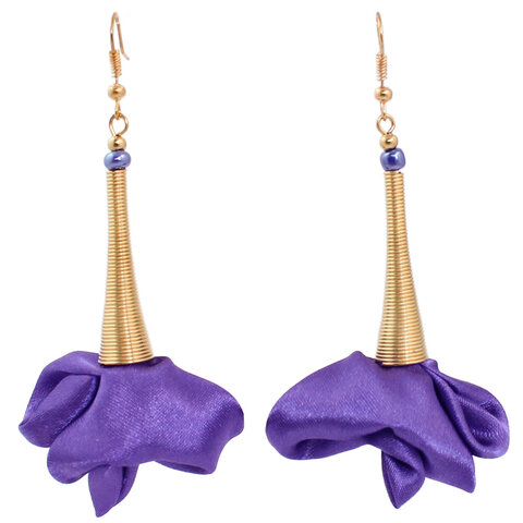 Długie kolczyki kwiaty fioletowe satynowe złote bigle Lume Design