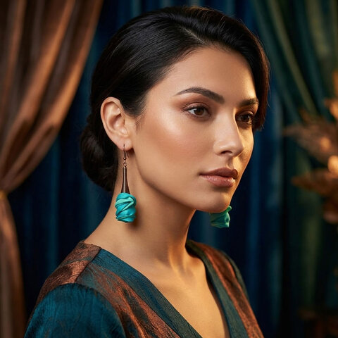 Długie turkusowe kolczyki kwiaty z miedzianym spiralnym wykończeniem Długie turkusowe kolczyki kwiaty z miedzianym spiralnym wykończeniem