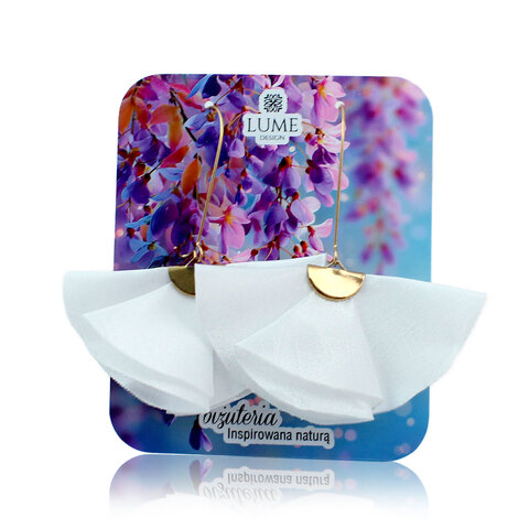 Długie Kolczyki Wachlarze Białe Ślubne Kolor Złoty KC Gold Wiszące