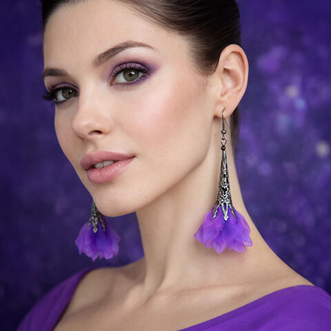 Kolczyki kwiaty Lume Design fioletowe mroczne fantasy