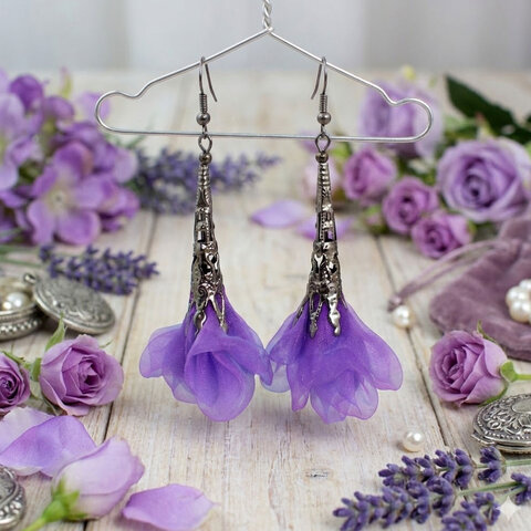 Kolczyki kwiaty Lume Design fioletowe mroczne fantasy