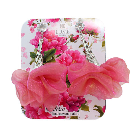 Długie kolczyki kwiaty mieniące się różowe pomarańczowe sztyfty