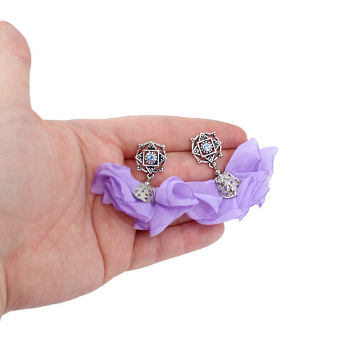 Kolczyki Kwiaty Wiszące Lawendowe Sztyfty Lekkie