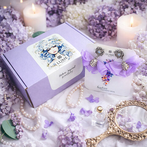 Kolczyki Kwiaty Wiszące Lawendowe Sztyfty Lekkie