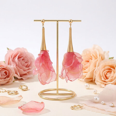 Kolczyki z tkaniny wielokolorowe mieniące lekkie handmade złote