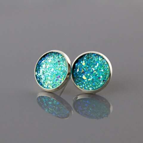 Kolczyki Wkrętki Błyszczące Turkusowe