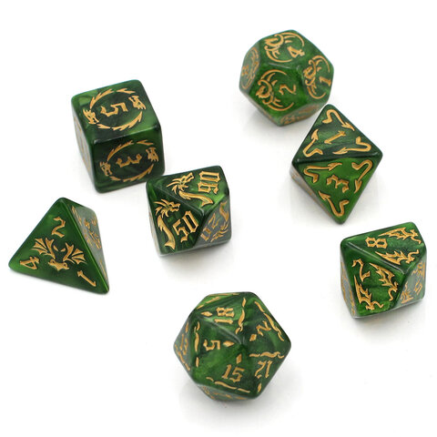 Zestaw kości RPG Dragon's Jade zielone ze smokami Zestaw kości RPG Dragon's Jade zielone ze smokami