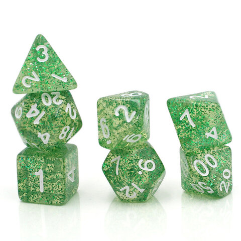 Zestaw kości RPG Emerald Dust zielone z brokatem