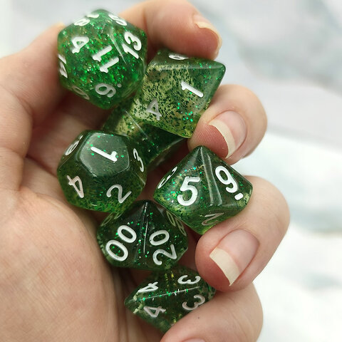 Zestaw kości RPG Emerald Dust zielone z brokatem