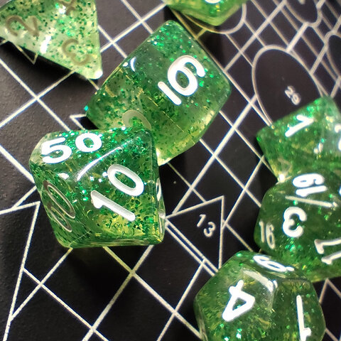 Zestaw kości RPG Emerald Dust zielone z brokatem