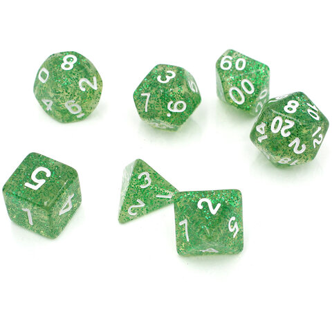 Zestaw kości RPG Emerald Dust zielone z brokatem