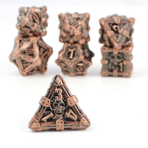 Zestaw ciężkich metalowych kości RPG Plundered Crypt Relic oksydowana miedź czaszki