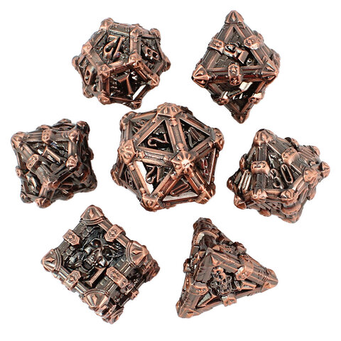 Zestaw ciężkich metalowych kości RPG Plundered Crypt Relic oksydowana miedź czaszki