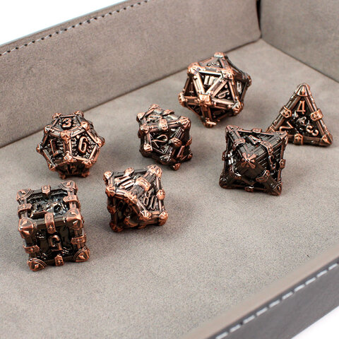 Zestaw ciężkich metalowych kości RPG Plundered Crypt Relic oksydowana miedź czaszki