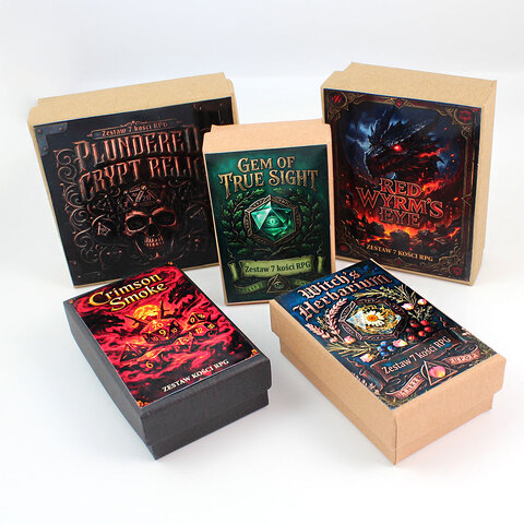 Zestaw ciężkich metalowych kości RPG Plundered Crypt Relic oksydowana miedź czaszki