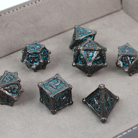 Zestaw ciężkich metalowych kości RPG Azure Dragon's Soul niebieski brokat gunmetal